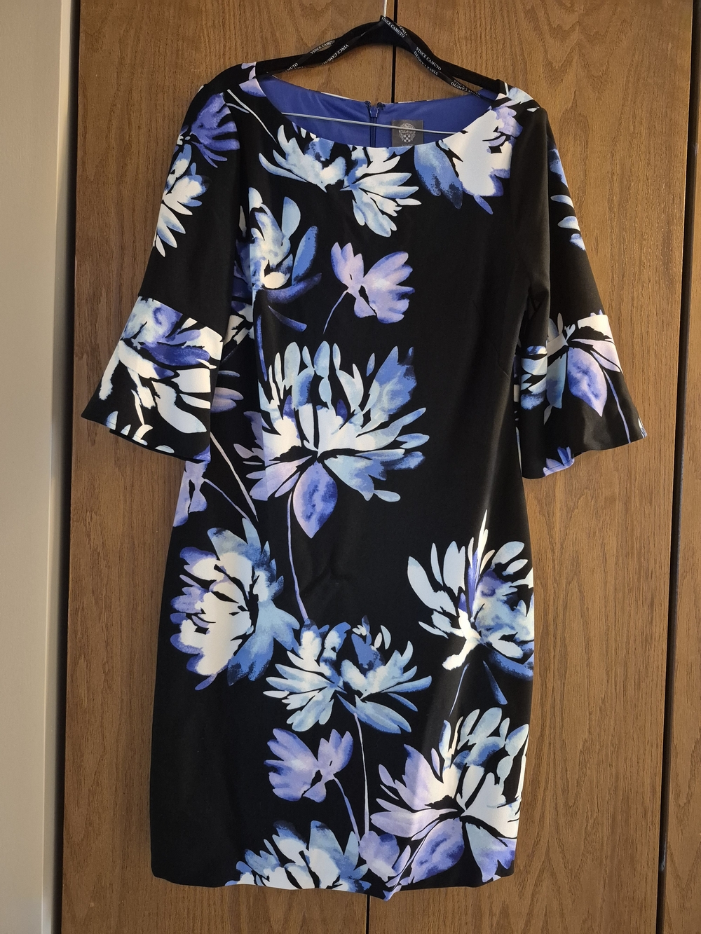 Vince Camuto Black Dress with Blue & White Floral Print